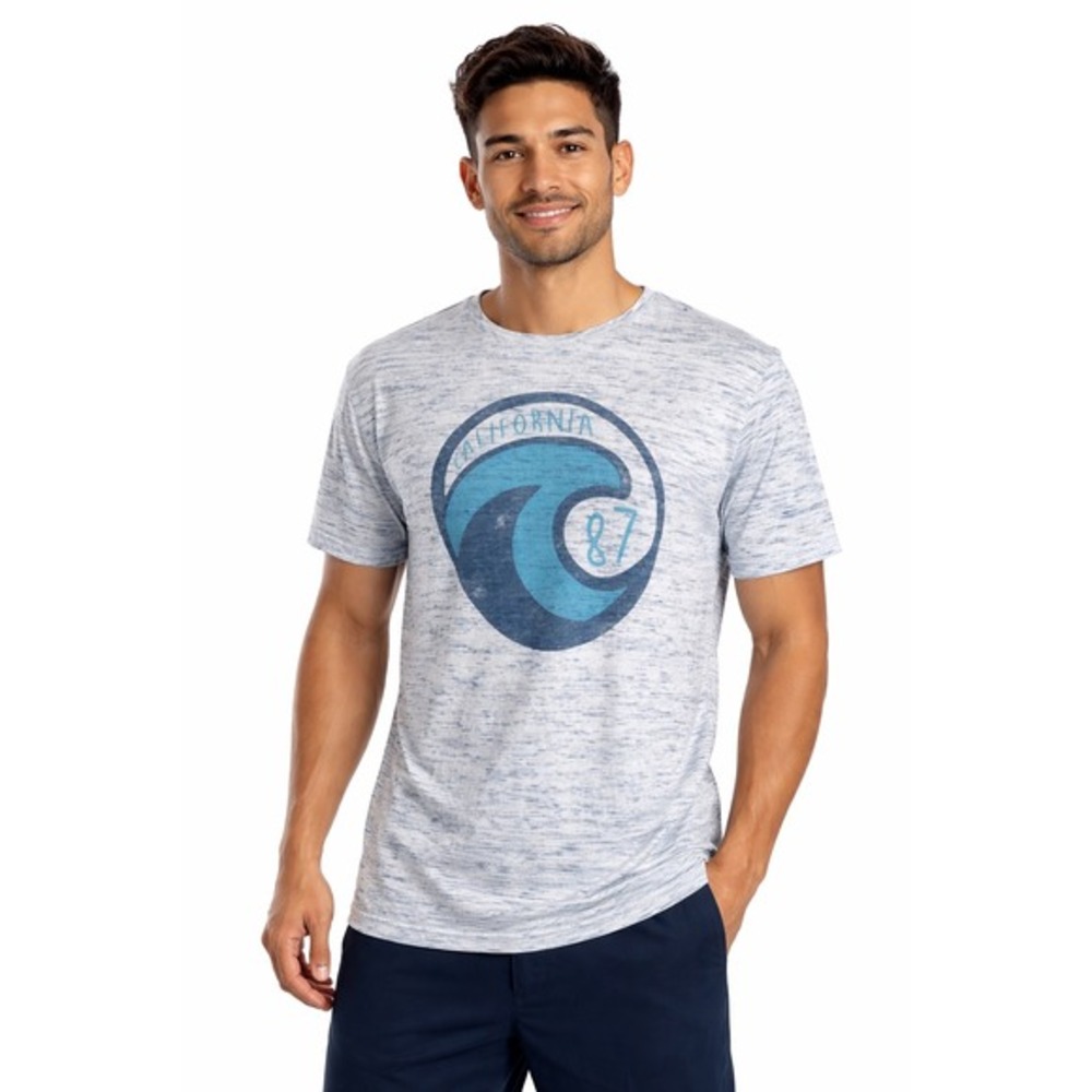 Chip & Pepper Mens California Wave Graphic T-Shirt Blue Space Dye M Beach 87-19‎